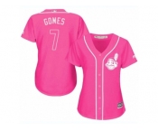 Women's Majestic Cleveland Indians #7 Yan Gomes Replica Pink Fashion Cool Base MLB Jersey