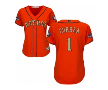 Women Houston Astros #1 Carlos Correa Orange 2018 Gold Program Cool Base Stitched Baseball Jersey