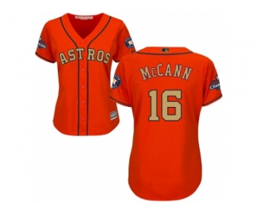 Women Houston Astros #16 Brian McCann Orange 2018 Gold Program Cool Base Stitched Baseball Jersey