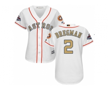 Women Houston Astros #2 Alex Bregman White 2018 Gold Program Cool Base Stitched Baseball jersey