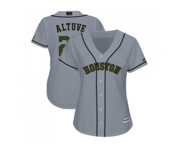 Women Houston Astros #27 Jose Altuve Grey 2018 Memorial Day Cool Base Stitched MLB Jersey