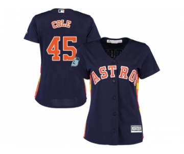 Women Houston Astros #45 Gerrit Cole Navy Blue Alternate Stitched MLB Jersey