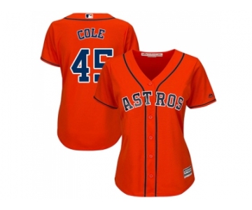 Women Houston Astros #45 Gerrit Cole Orange Alternate Stitched MLB Jersey