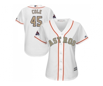 Women Houston Astros #45 Gerrit Cole White 2018 Gold Program Cool Base Stitched Baseball Jersey