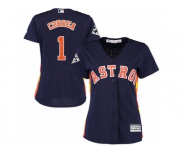 Women Majestic Houston Astros #1 Carlos Correa Replica Navy Blue Alternate 2017 World Series Bound Cool Base MLB Jersey