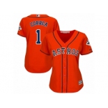 Women Majestic Houston Astros #1 Carlos Correa Replica Orange Alternate 2017 World Series Bound Cool Base MLB Jersey