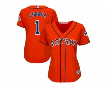 Women Majestic Houston Astros #1 Carlos Correa Replica Orange Alternate 2017 World Series Bound Cool Base MLB Jersey