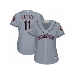 Women Majestic Houston Astros #11 Evan Gattis Replica Grey Road 2017 World Series Bound Cool Base MLB Jersey