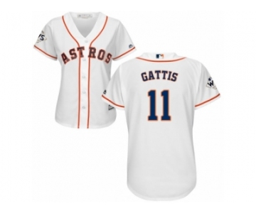 Women Majestic Houston Astros #11 Evan Gattis Replica White Home 2017 World Series Bound Cool Base MLB Jersey