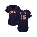 Women Majestic Houston Astros #15 Carlos Beltran Replica Navy Blue Alternate 2017 World Series Bound Cool Base MLB Jersey