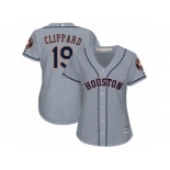 Women Majestic Houston Astros #19 Tyler Clippard Replica Grey Road Cool Base MLB Jersey