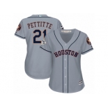 Women Majestic Houston Astros #21 Andy Pettitte Replica Grey Road 2017 World Series Bound Cool Base MLB Jersey