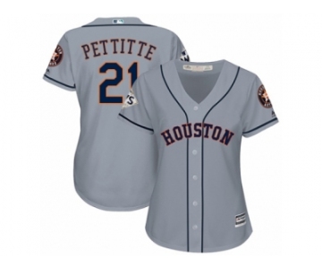 Women Majestic Houston Astros #21 Andy Pettitte Replica Grey Road 2017 World Series Bound Cool Base MLB Jersey