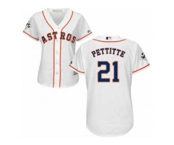 Women Majestic Houston Astros #21 Andy Pettitte Replica White Home 2017 World Series Bound Cool Base MLB Jersey