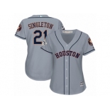 Women Majestic Houston Astros #21 Jon Singleton Replica Grey Road 2017 World Series Bound Cool Base MLB Jersey