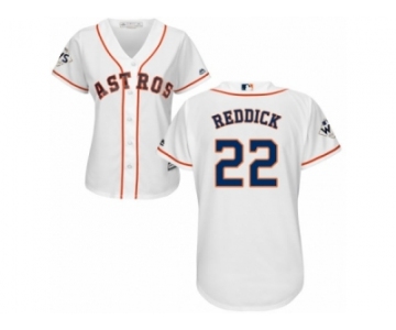 Women Majestic Houston Astros #22 Josh Reddick Authentic White Home 2017 World Series Bound Cool Base MLB Jersey