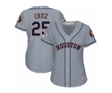 Women Majestic Houston Astros #25 Jose Cruz Jr. Replica Grey Road 2017 World Series Bound Cool Base MLB Jersey