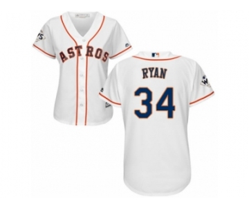 Women Majestic Houston Astros #34 Nolan Ryan Replica White Home 2017 World Series Bound Cool Base MLB Jersey