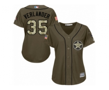 Women Majestic Houston Astros #35 Justin Verlander Authentic Green Salute to Service MLB Jersey