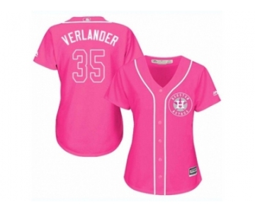 Women Majestic Houston Astros #35 Justin Verlander Authentic Pink Fashion Cool Base MLB Jersey