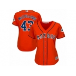 Women Majestic Houston Astros #43 Lance McCullers Replica Orange Alternate 2017 World Series Bound Cool Base MLB Jersey