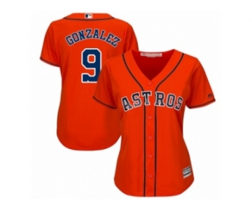 Women Majestic Houston Astros #9 Marwin Gonzalez Replica Orange Alternate Cool Base MLB Jersey