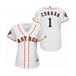 Women's Houston Astros #1 Carlos Correa Authentic White Home Cool Base 2019 World Series Bound Baseball Jersey