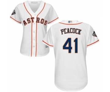 Women's Houston Astros #41 Brad Peacock Authentic White Home Cool Base 2019 World Series Bound Baseball Jersey