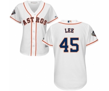 Women's Houston Astros #45 Carlos Lee Authentic White Home Cool Base 2019 World Series Bound Baseball Jersey