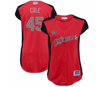 Women's Houston Astros #45 Gerrit Cole Authentic Red American League 2019 Baseball All-Star Jersey