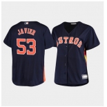 Women's Houston Astros #53 Cristian Javier Navy Blue Orange Alternate Cool Base Baseball Jersey