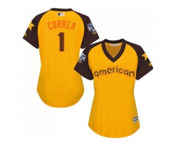 Women's Majestic Houston Astros #1 Carlos Correa Authentic Yellow 2016 All-Star American League BP Cool Base MLB Jersey