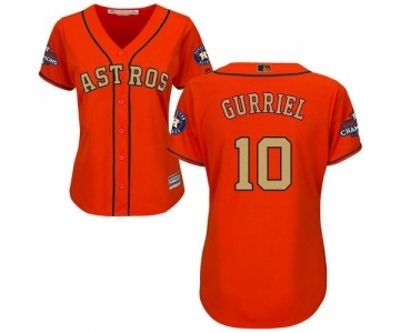 Women's Majestic Houston Astros #10 Yuli Gurriel Authentic Orange Alternate 2018 Gold Program Cool Base MLB Jersey