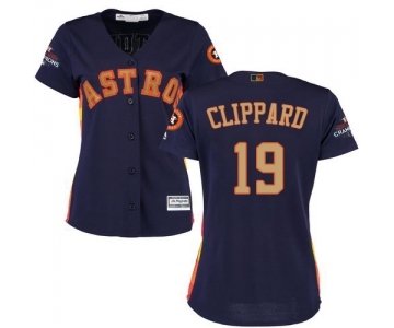 Women's Majestic Houston Astros #19 Tyler Clippard Authentic Navy Blue Alternate 2018 Gold Program Cool Base MLB Jersey