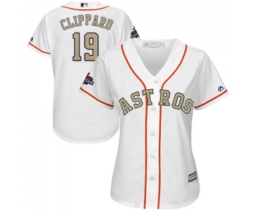 Women's Majestic Houston Astros #19 Tyler Clippard Authentic White 2018 Gold Program Cool Base MLB Jersey