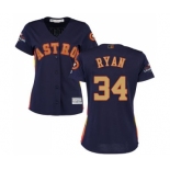 Women's Majestic Houston Astros #34 Nolan Ryan Authentic Navy Blue Alternate 2018 Gold Program Cool Base MLB Jersey