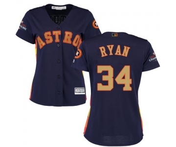 Women's Majestic Houston Astros #34 Nolan Ryan Authentic Navy Blue Alternate 2018 Gold Program Cool Base MLB Jersey