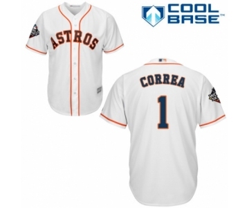 Youth Houston Astros #1 Carlos Correa Authentic White Home Cool Base 2019 World Series Bound Baseball Jersey