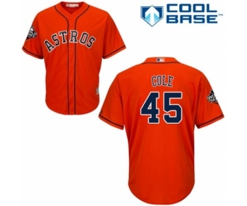 Youth Houston Astros #45 Gerrit Cole Authentic Orange Alternate Cool Base 2019 World Series Bound Baseball Jersey