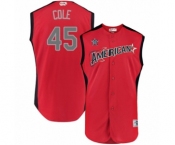 Youth Houston Astros #45 Gerrit Cole Authentic Red American League 2019 Baseball All-Star Jersey