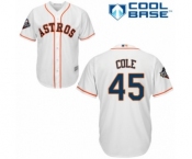 Youth Houston Astros #45 Gerrit Cole Authentic White Home Cool Base 2019 World Series Bound Baseball Jersey