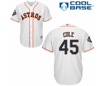 Youth Houston Astros #45 Gerrit Cole Authentic White Home Cool Base 2019 World Series Bound Baseball Jersey