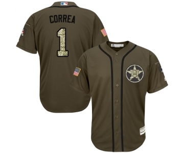 Youth Majestic Houston Astros #1 Carlos Correa Authentic Green Salute to Service MLB Jersey