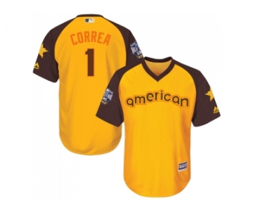 Youth Majestic Houston Astros #1 Carlos Correa Authentic Yellow 2016 All-Star American League BP Cool Base MLB Jersey