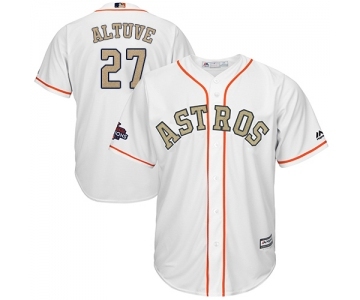 Youth Majestic Houston Astros #27 Jose Altuve Authentic White 2018 Gold Program Cool Base MLB Jersey