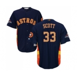 Youth Majestic Houston Astros #33 Mike Scott Authentic Navy Blue Alternate 2018 Gold Program Cool Base MLB Jersey