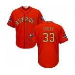 Youth Majestic Houston Astros #33 Mike Scott Authentic Orange Alternate 2018 Gold Program Cool Base MLB Jersey