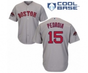 Youth Majestic Boston Red Sox #15 Dustin Pedroia Authentic Grey Road Cool Base 2018 World Series Champions MLB Jersey