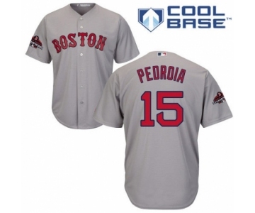 Youth Majestic Boston Red Sox #15 Dustin Pedroia Authentic Grey Road Cool Base 2018 World Series Champions MLB Jersey