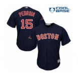 Youth Majestic Boston Red Sox #15 Dustin Pedroia Authentic Navy Blue Alternate Road Cool Base 2018 World Series Champions MLB Jersey